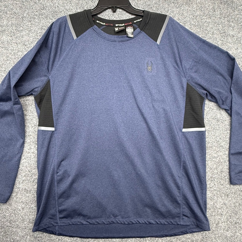 Spyder Active Mens‎ XL Blue Long Sleeve Performance Training Shirt SPM100U